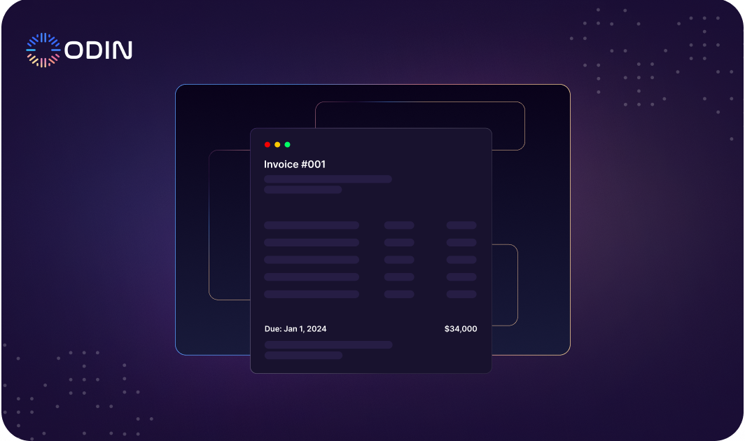 Odin AI Invoice Validator interface showing an example of an automated invoice with details and due date.