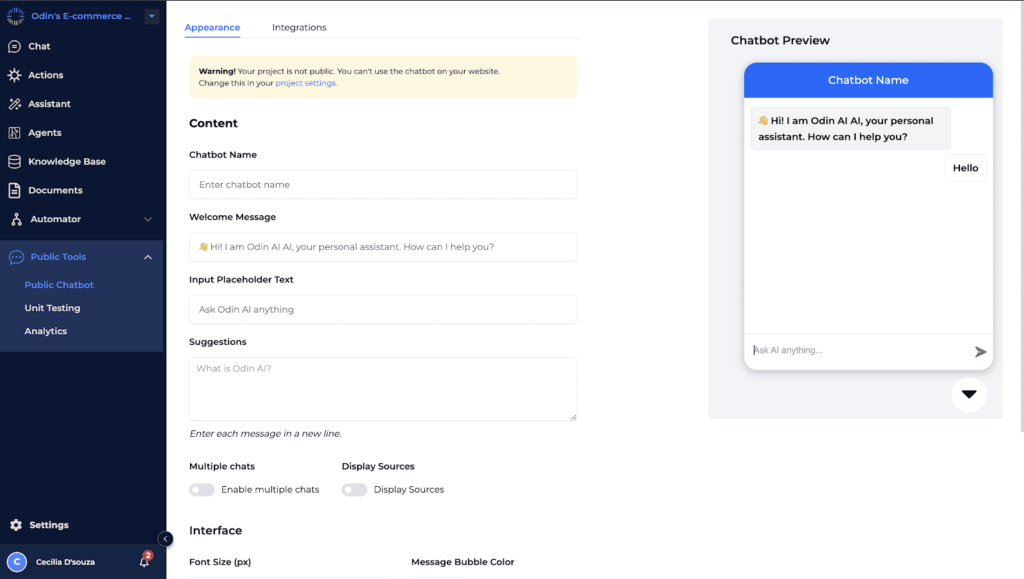 Odin AI public chatbot