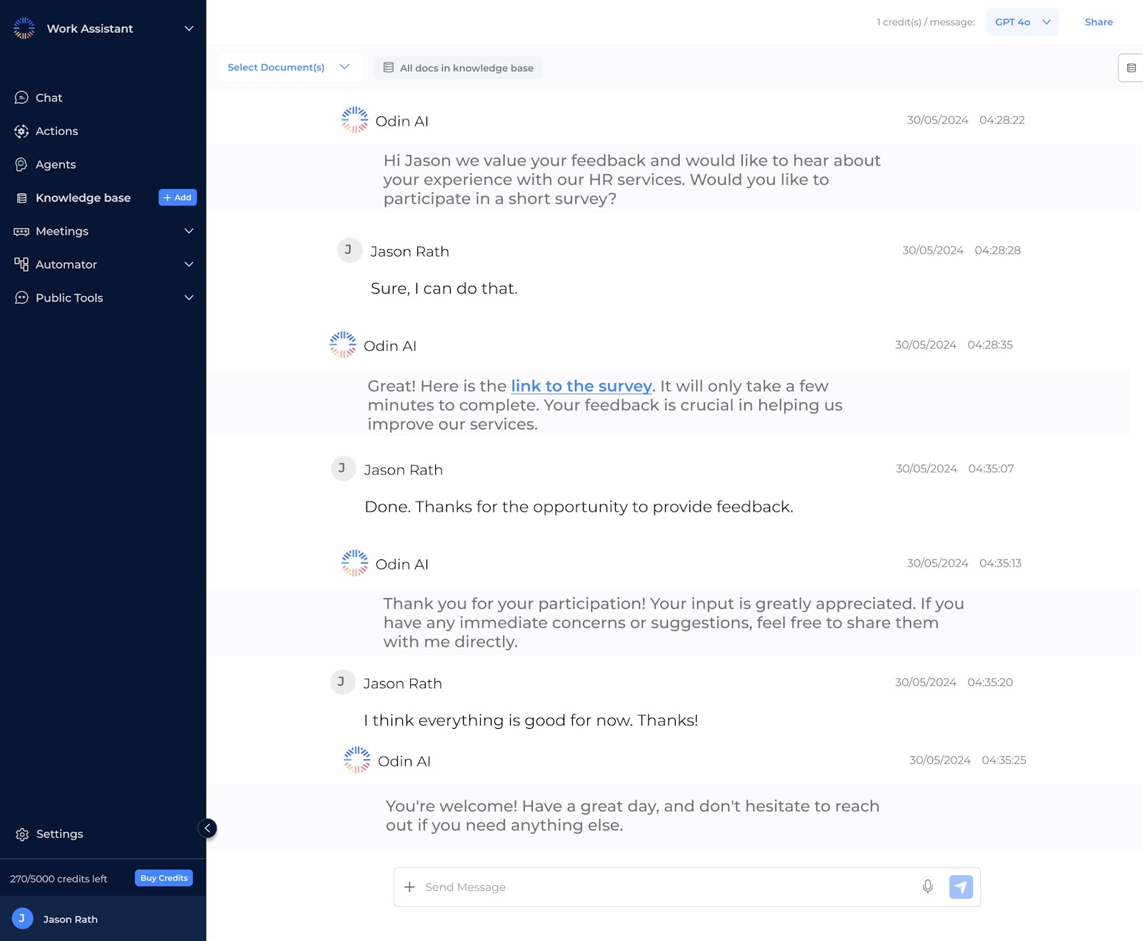 Odin AI work assistant chat