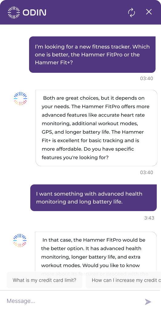 Odin chatbot personalized recommendation