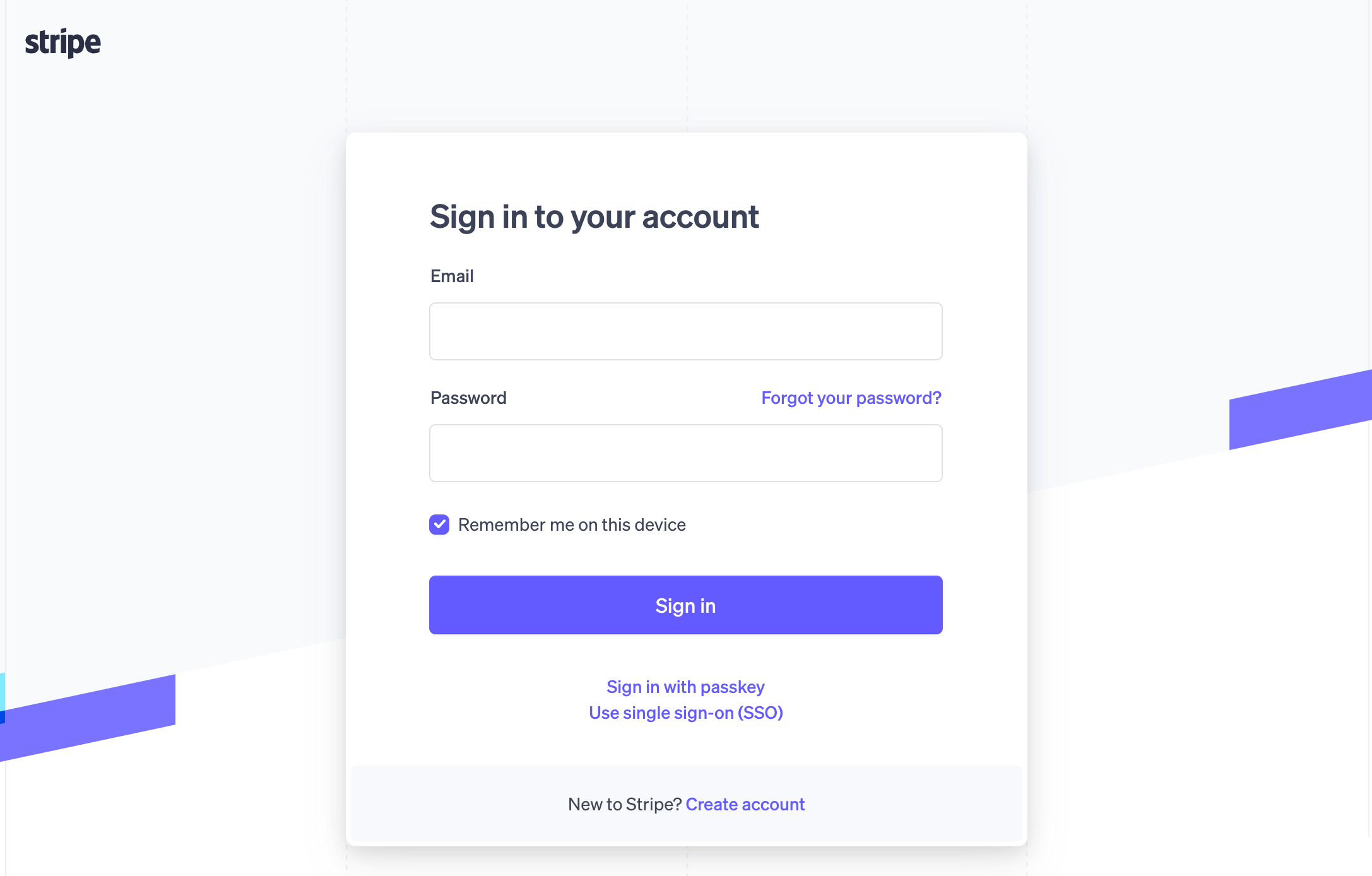 Stripe login page