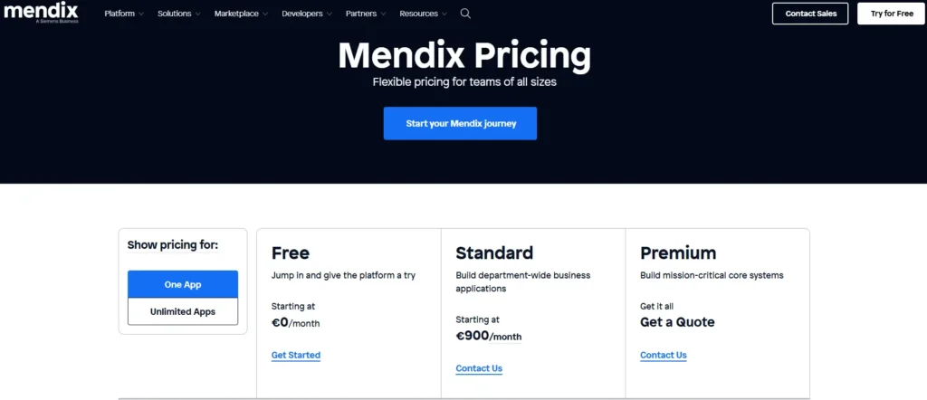 The Mendix pricing page