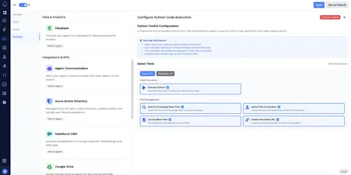 Odin AI’s Toolkits interface allows for detailed configuration