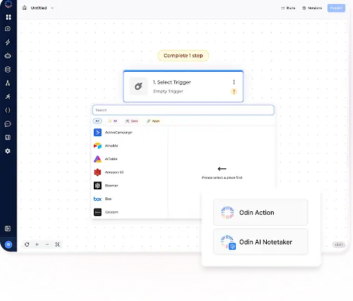 Click and integrate tools with Odin AI Automator