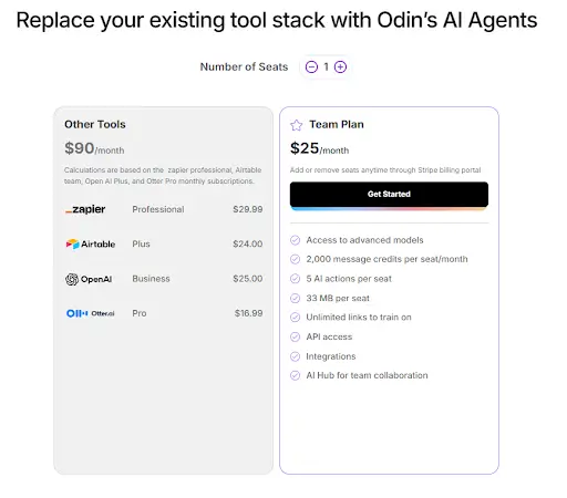Odin AI is a unified no-code automation platform starting at just $25 per seat per month. 
