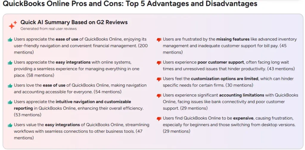 QuickBooks online Pros and Cons