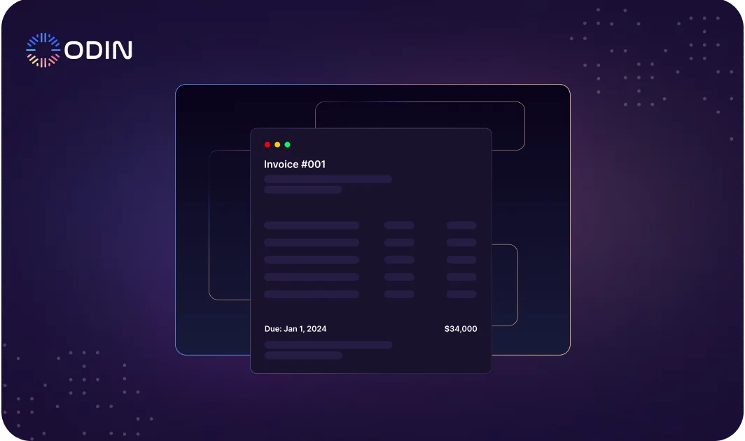 Odin AI Invoice Validator interface showing an example of an automated invoice with details and due date.