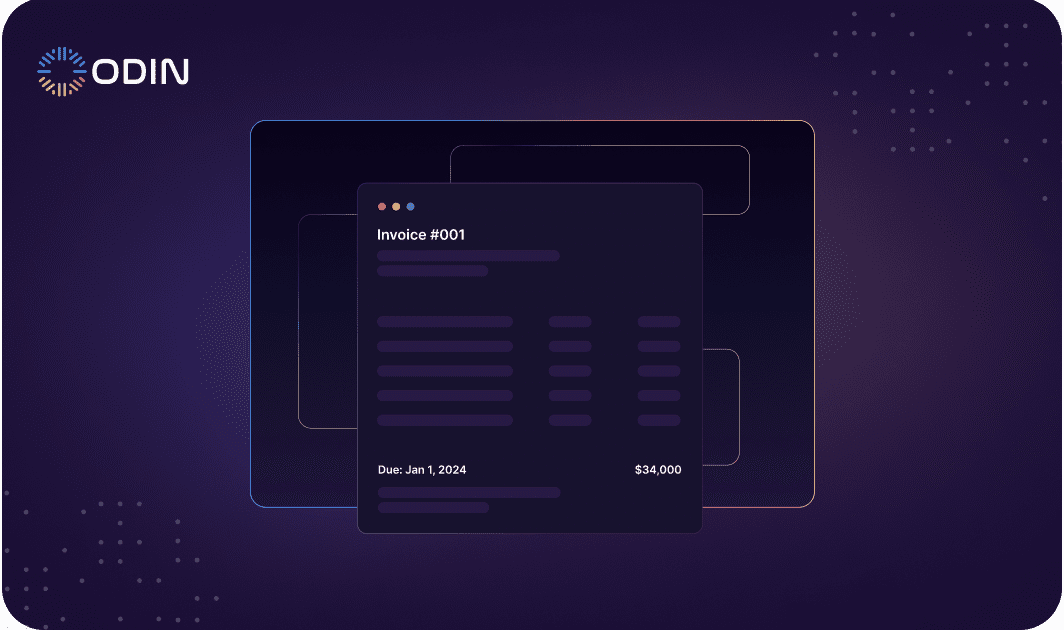 Odin AI Invoice Validator interface showing an example of an automated invoice with details and due date.