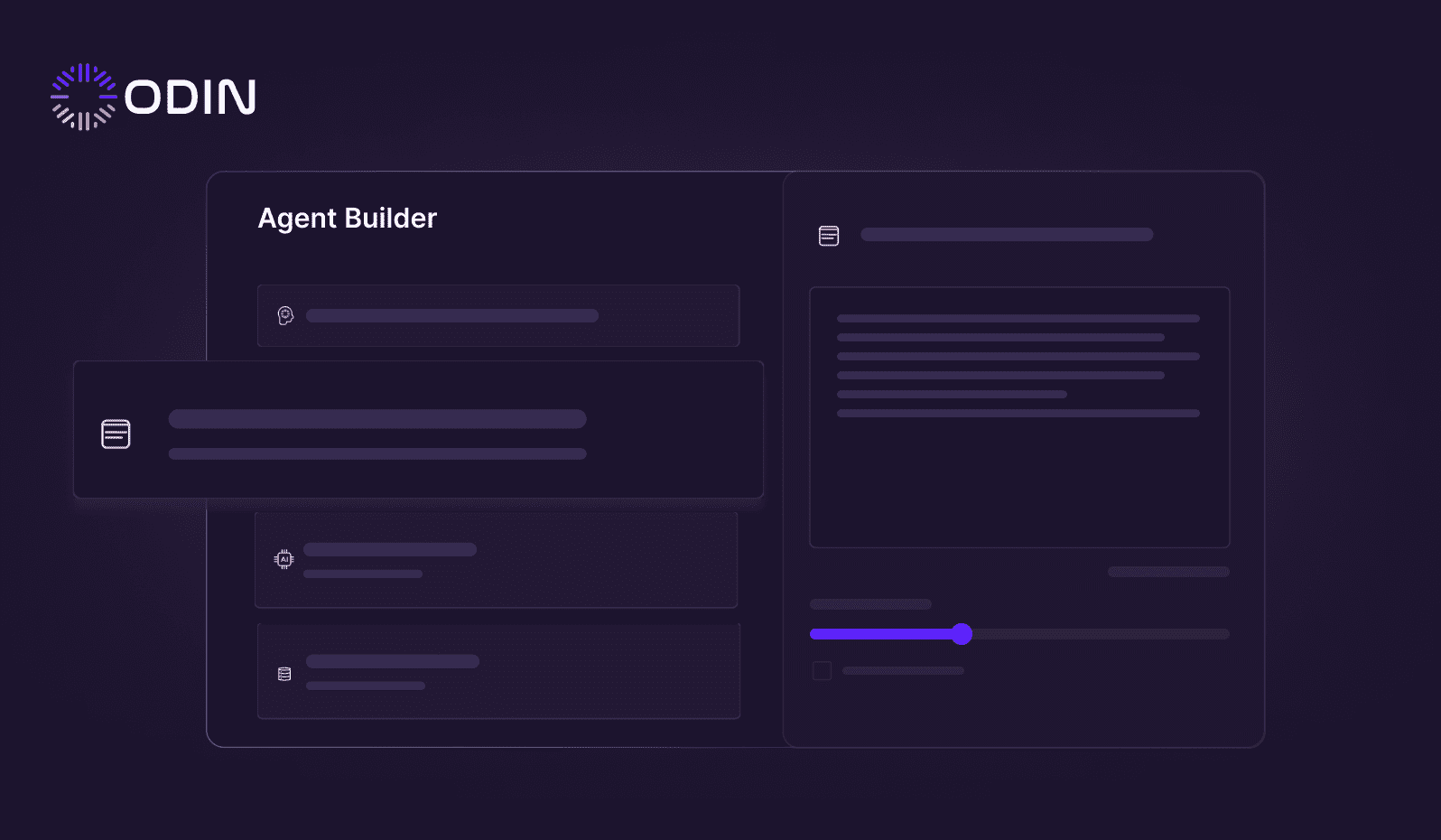 Odin AI Agent Builder interface showcasing customization options for creating AI agents with streamlined workflows.
